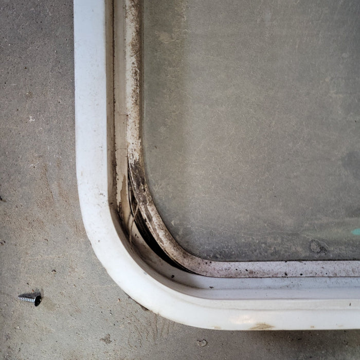 Used White Radius Non-Opening Window With Rock Guard Cover : 60  X 15  X 2" D