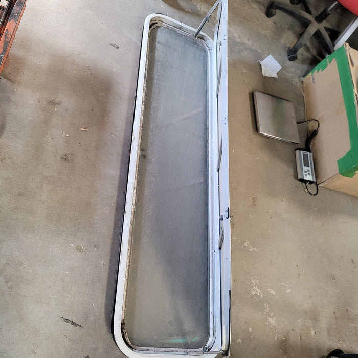 Used White Radius Non-Opening Window With Rock Guard Cover : 60  X 15  X 2" D