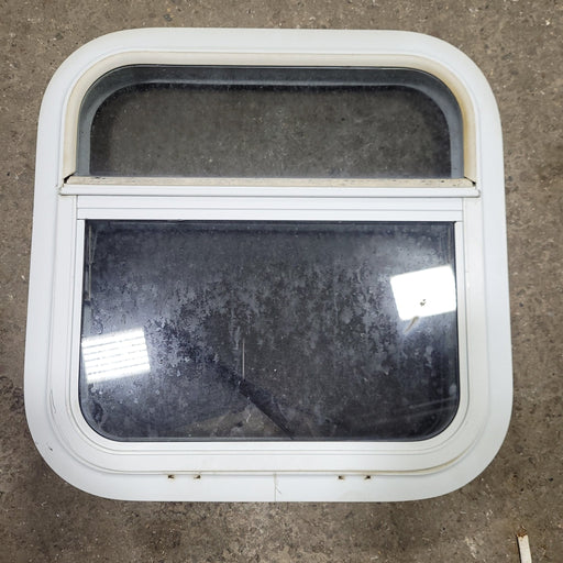 Used White Radius Opening Window : 18" X 18" X 2" D - Young Farts RV Parts