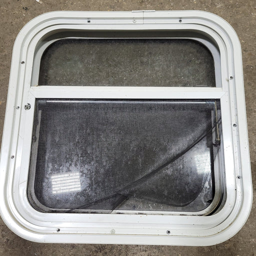 Used White Radius Opening Window : 18" X 18" X 2" D - Young Farts RV Parts