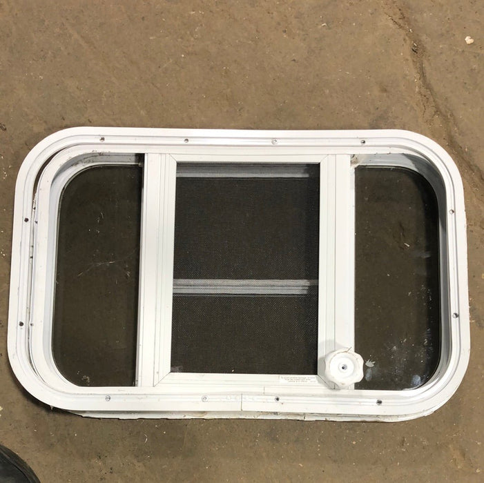 Used White Radius Opening Window : 19 3/4" W X 14 3/4" H X 2" D - Young Farts RV Parts