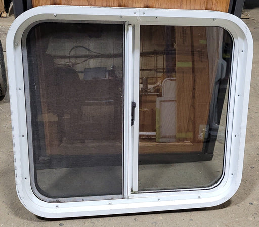 Used White Radius Opening Window : 21 3/4" H X 24 1/4" W X 2" D - Young Farts RV Parts