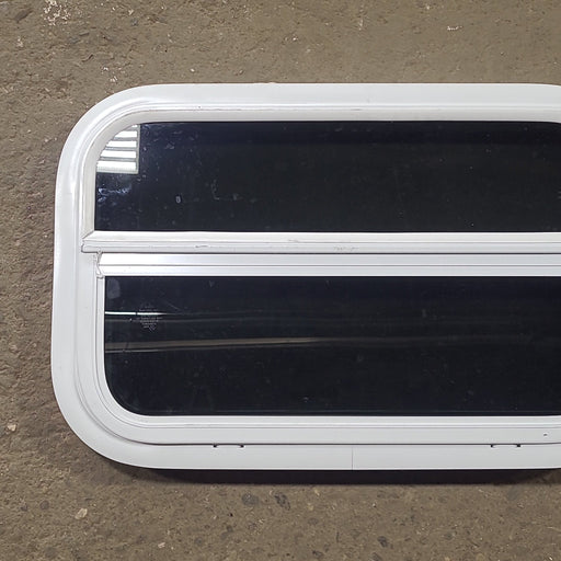 Used White Radius Opening Window : 23 1/2" W x 14 1/2" H x 1 1/2" D - Young Farts RV Parts