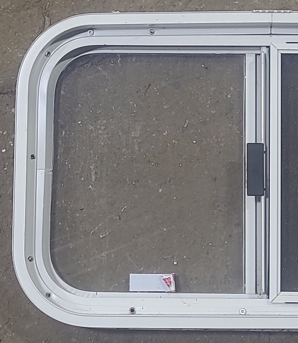 Used White Radius Opening Window : 23 1/2" W x 14 1/2" H x 1 7/8" D - Young Farts RV Parts