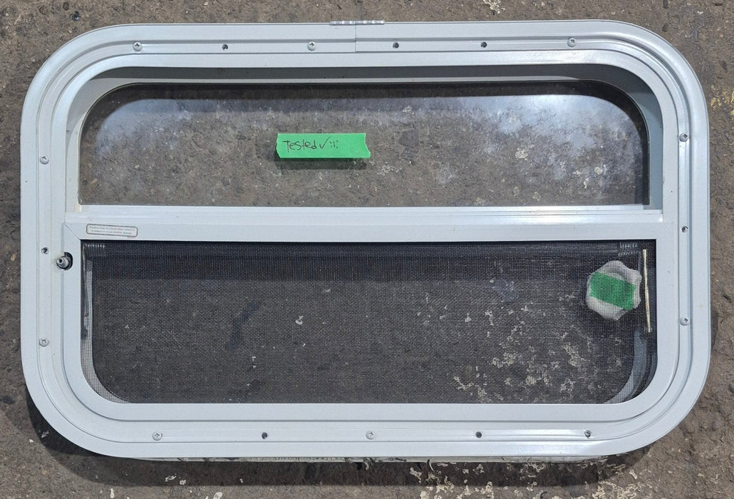 Used White Radius Opening Window : 23 1/2" W x 14 1/4" H x 1 7/8" D - Young Farts RV Parts