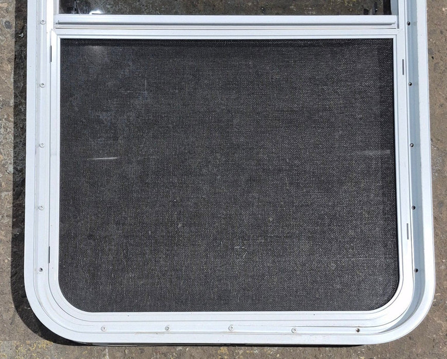 Used White Radius Opening Window : 23 1/2" W x 39 1/4" H x 1 7/8" D - Young Farts RV Parts