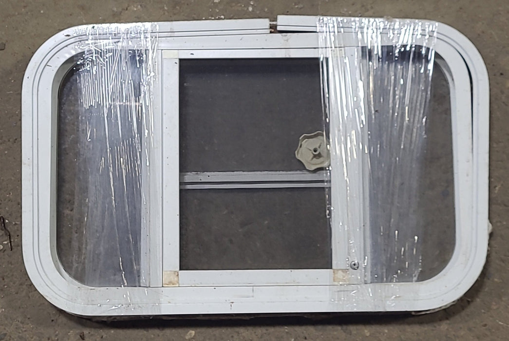Used White Radius Opening Window : 23 3/4" W x 14 5/8" H x 1 3/4" D - Young Farts RV Parts