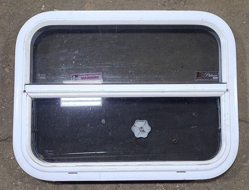 Used White Radius Opening Window : 23 3/8" W x 17 1/2" H x 1 7/8" D - Young Farts RV Parts