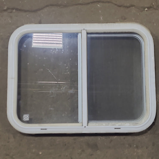 Used White Radius Opening Window : 24 1/4" W x 17 3/4" H x 1 3/4" D - Young Farts RV Parts