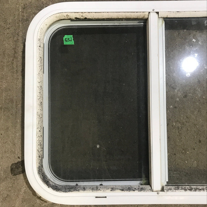 Used White Radius Opening Window : 24 1/4" W x 17 3/4" H x 1 7/8" D - Young Farts RV Parts
