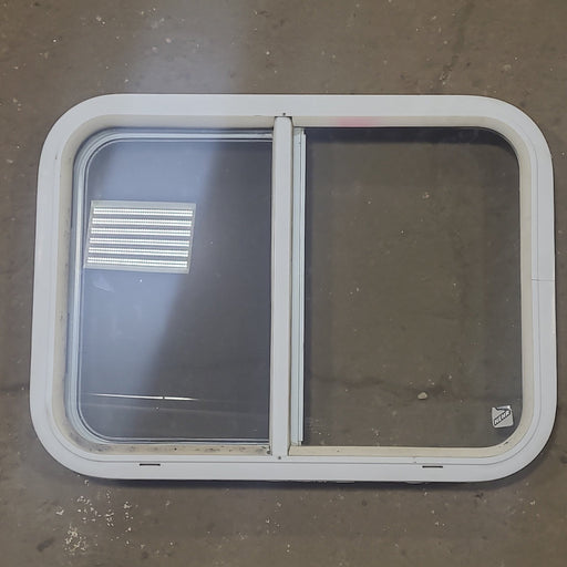 Used White Radius Opening Window : 24 1/4" W x 17 3/4" H x 1 7/8" D - Young Farts RV Parts