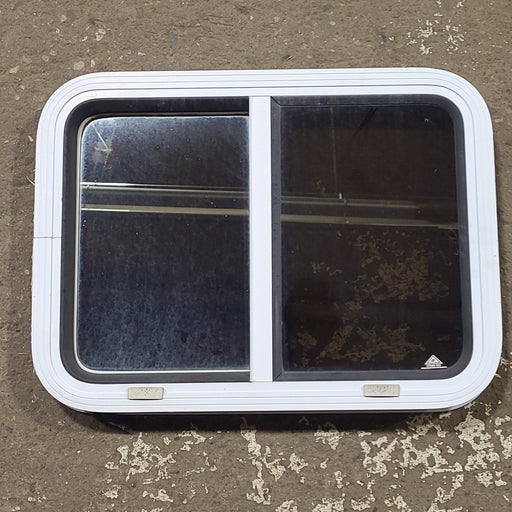 Used White Radius Opening Window : 24 1/4" W x 17 3/4" H x 1 7/8" D - Young Farts RV Parts