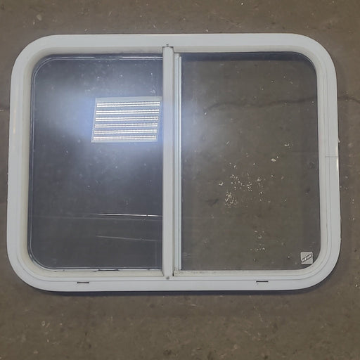 Used White Radius Opening Window : 26 1/2" W x 20 1/2" H x 1 1/4" D - Young Farts RV Parts