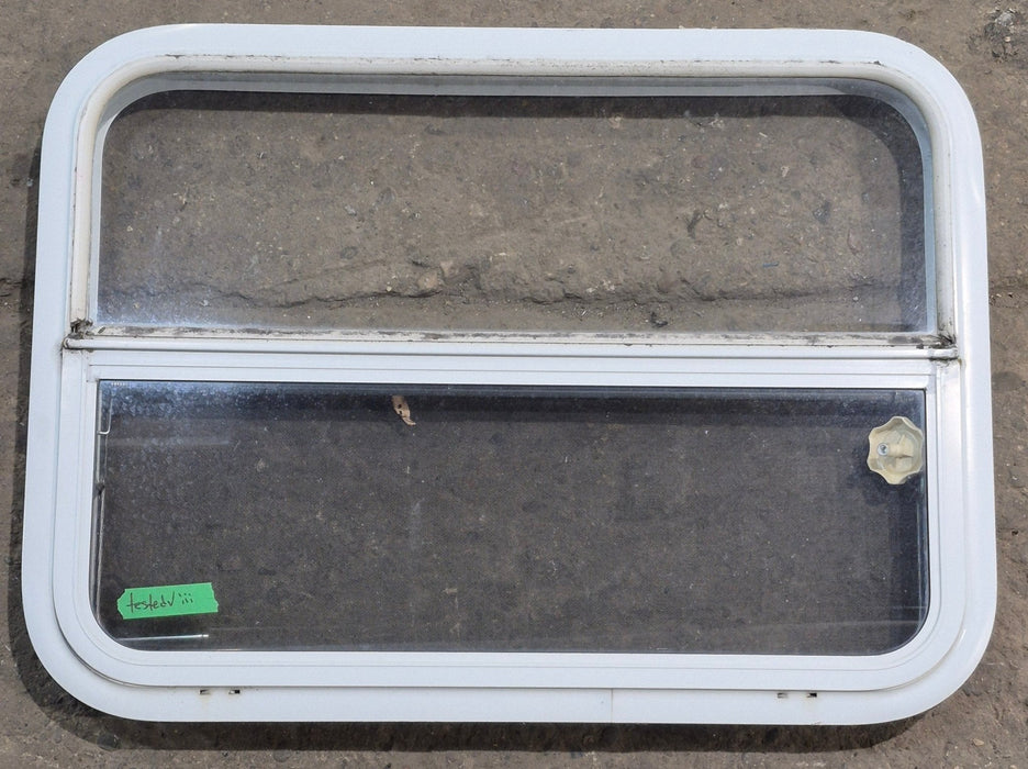 Used White Radius Opening Window : 29 1/4" W x 21 1/4" H x 1 3/4" D - Young Farts RV Parts
