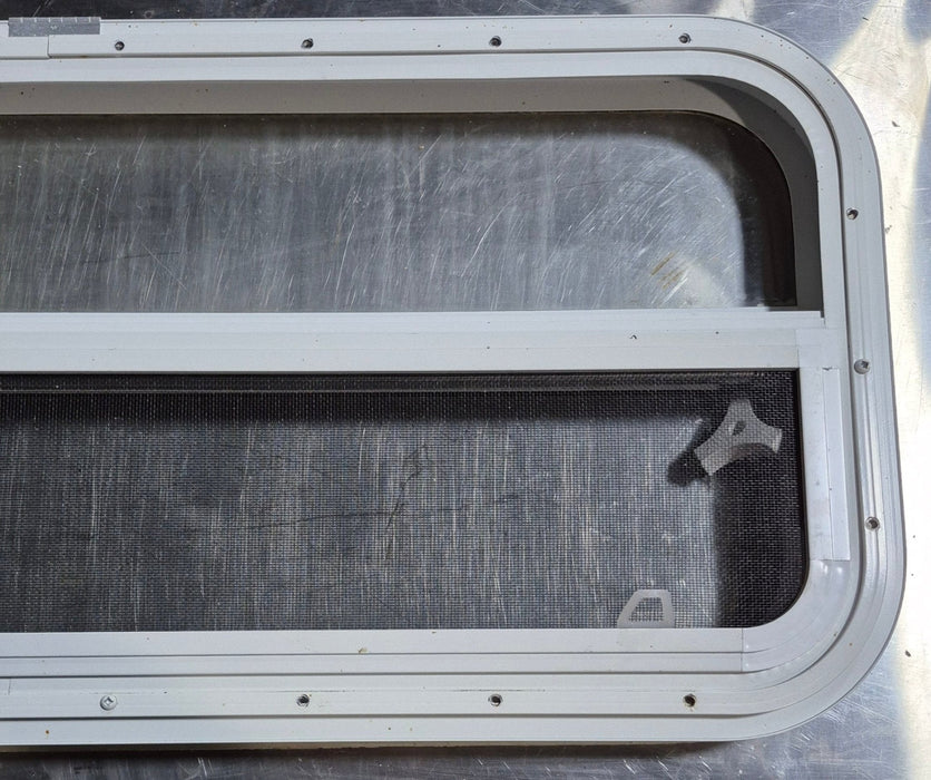 Used White Radius Opening Window : 35 1/2" W x 14 1/4" H x 1 1/4" D