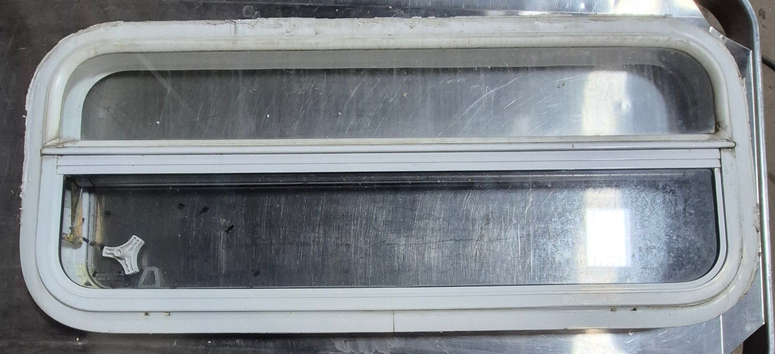 Used White Radius Opening Window : 35 1/2" W x 14 1/4" H x 1 1/4" D