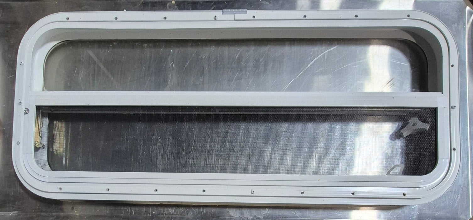 Used White Radius Opening Window : 35 1/2" W x 14 1/4" H x 1 1/4" D