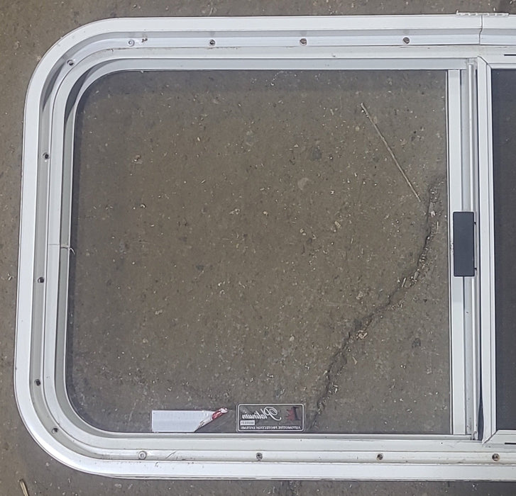 Used White Radius Opening Window : 35 1/2" W x 17 1/2" H x 1 7/8" D - Young Farts RV Parts