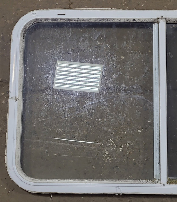 Used White Radius Opening Window : 35 1/2" W x 21 1/2" H x 1 1/4" D - Young Farts RV Parts
