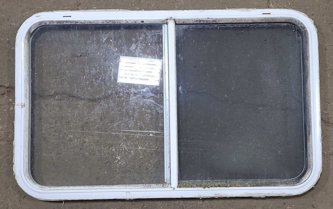Used White Radius Opening Window : 35 1/2" W x 21 1/2" H x 1 1/4" D - Young Farts RV Parts