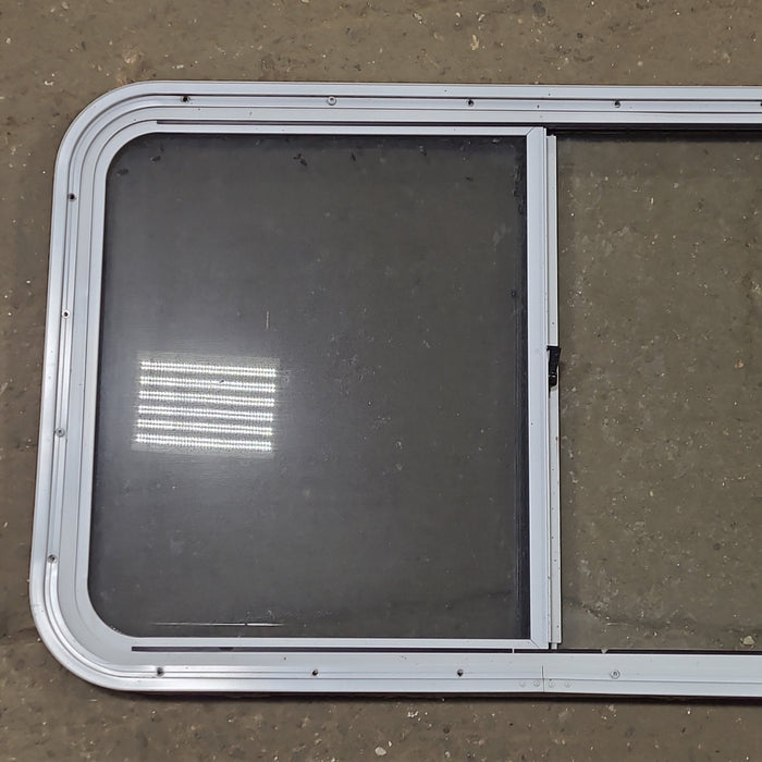 Used White Radius Opening Window : 35 1/2" W x 21 1/2" H x 1 1/4" D - Young Farts RV Parts