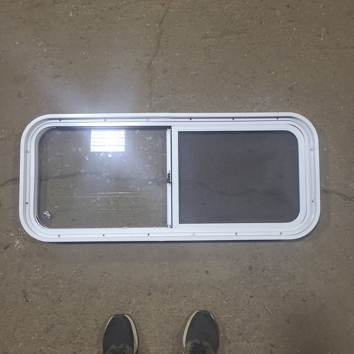 Used White Radius Opening Window : 36 1/4" W x 14 3/4" H x 1 3/4" D - Young Farts RV Parts