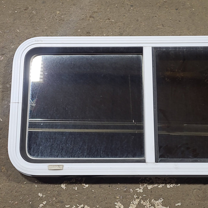 Used White Radius Opening Window : 36 1/4" W x 17 3/4" H x 1 7/8" D - Young Farts RV Parts
