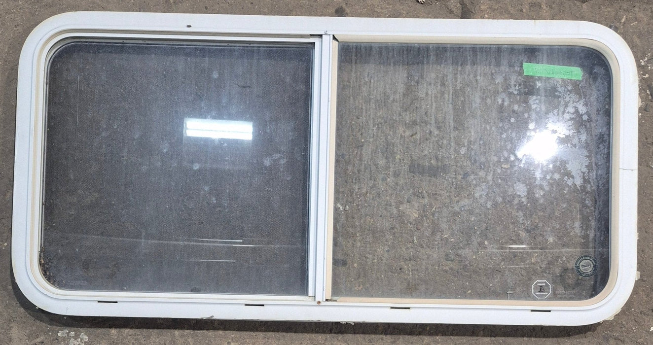 Used White Radius Opening Window : 45 1/4" W x 21 1/2" H x 1 5/8" D - Young Farts RV Parts