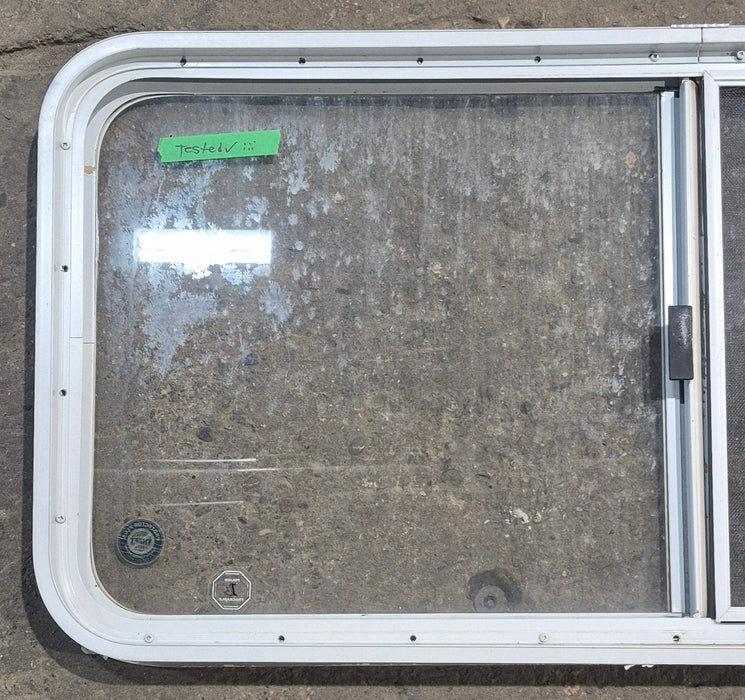 Used White Radius Opening Window : 45 1/4" W x 21 1/2" H x 1 5/8" D - Young Farts RV Parts