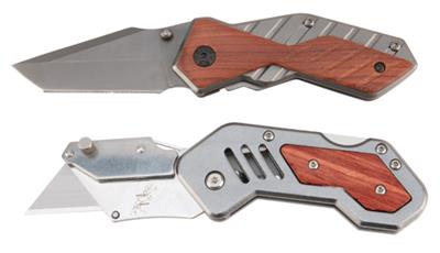 Utility Knife Performance Tool W9373 Foldable, Red hardwood And Anodized Aluminum Handle