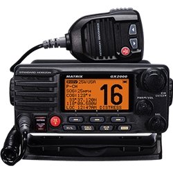 VHF Radio Standard Horizon GX2000B MATRIX; Fixed Mount; United States And Canadian Channels; 25/ 1 Watts; NOAA Weather Channels With Alert; Without GPS Capability; Public Address Capable; Backlit Display; Black; Class D DSC; Rotary Channel Knob; Scan Func - Young Farts RV Parts