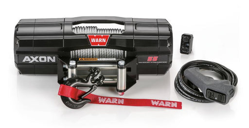 Warn 101155 AXON Winch, Vehicle Mounted, Large ATVs and Side By Sides, Waterproof, 12 Volt, 5500 Pound Line Pull Capacity, 50 Foot x 1/4" Steel Rope, Roller Fairlead, Rockerbar Digital Control Switch with Corded Digital Remote, Motactor ™ Combination Moto - Young Farts RV Parts