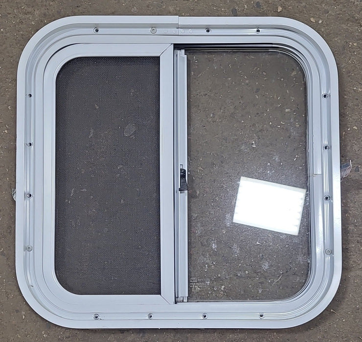 White Radius Opening Window : 17 1/4" W X 18 1/4" H X 1 7/8" D - Young Farts RV Parts
