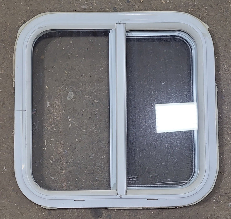 White Radius Opening Window : 17 1/4" W X 18 1/4" H X 1 7/8" D - Young Farts RV Parts