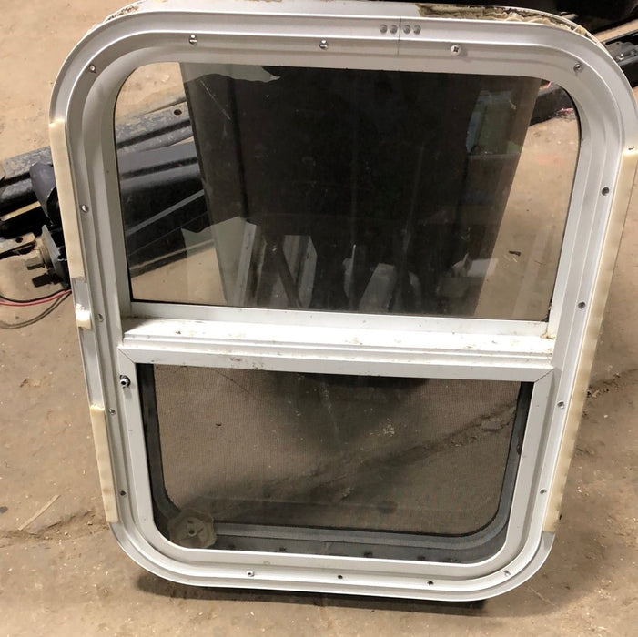 White Radius Opening Window :18" W X 22" H X 2" D - Young Farts RV Parts