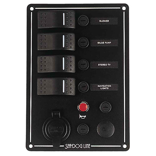 Buy Sea-Dog 425144-1 Switch Panel 3 Circuit w/Power Socket, Horn Button &