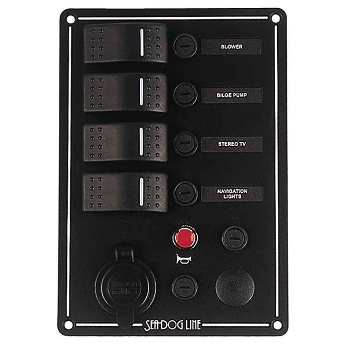 Buy Sea-Dog 425144-1 Switch Panel 3 Circuit w/Power Socket, Horn Button &