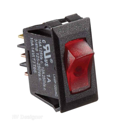 Buy RV Designer S245 125 VAC Black w/Red Rocker Switch - Switches and