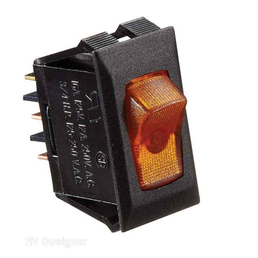 Buy RV Designer S249 10A Black w/Amber Rocker Switch - Switches and