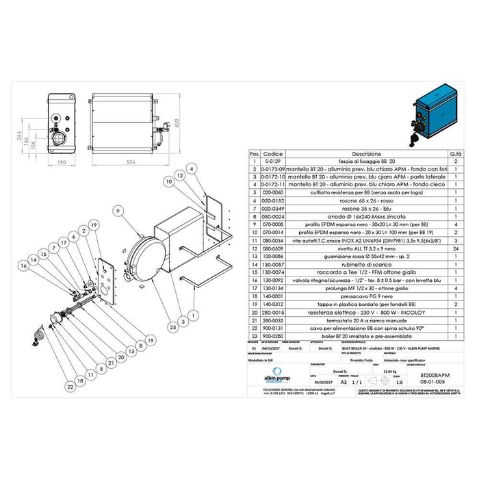 Buy Albin Pump Marine 08-01-005 Marine Premium Square Water Heater 20L -