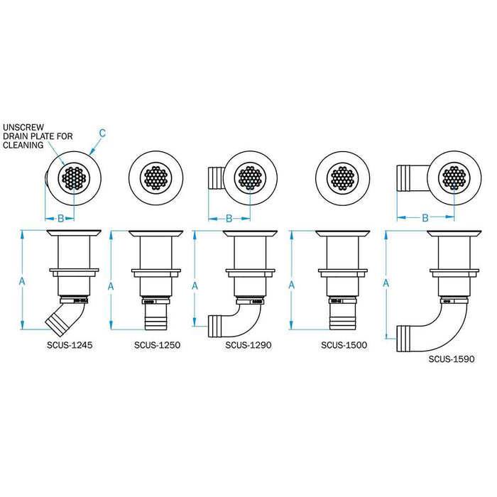 Buy Groco SCUS-1245 1-1/4" Hose Barb Stainless 45 Degree Deck Drain -