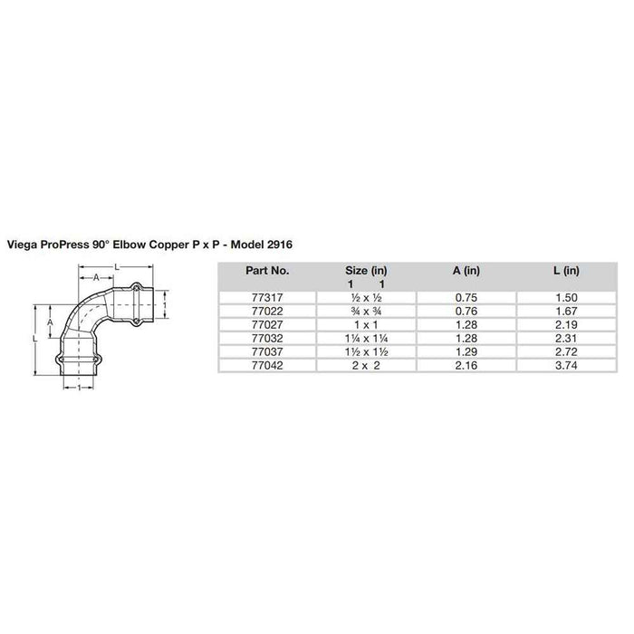 Buy Viega 77317 ProPress 1/2" - 90-deg Copper Elbow - Double Press