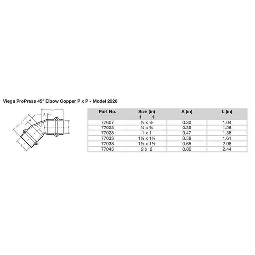 Buy Viega 77023 ProPress 3/4" - 45-deg Copper Elbow - Double Press