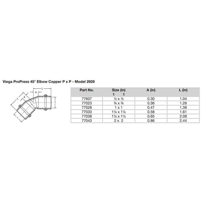 Buy Viega 77023 ProPress 3/4" - 45-deg Copper Elbow - Double Press