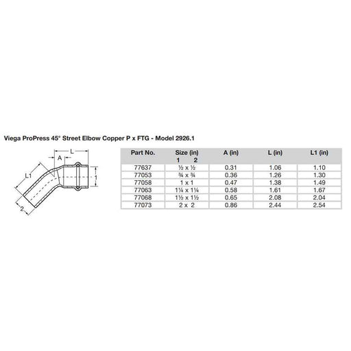 Buy Viega 77637 ProPress 1/2" - 45-deg Copper Elbow - Street/Press