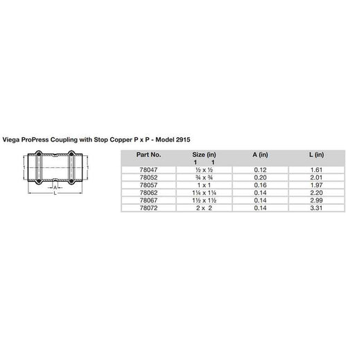 Buy Viega 78047 ProPress 1/2" Copper Coupling w/Stop - Double Press