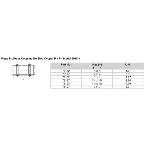 Buy Viega 78172 ProPress 1/2" Copper Coupling w/o Stop - Double Press