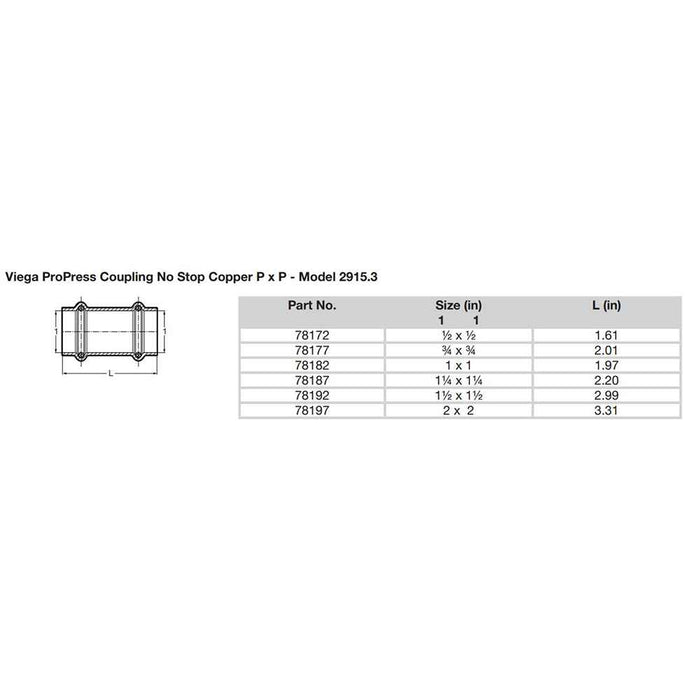 Buy Viega 78172 ProPress 1/2" Copper Coupling w/o Stop - Double Press