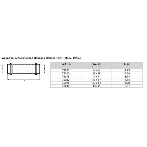 Buy Viega 79005 ProPress 1/2" Extended Coupling w/o Stop - Double Press