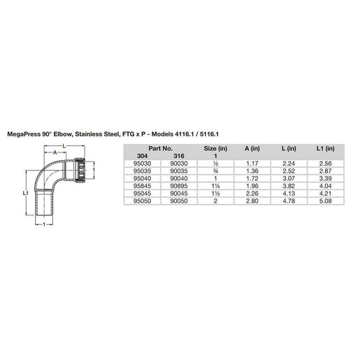 Buy Viega 95030 MegaPress 1/2" 90-deg Stainless 304 Elbow - Street/Press